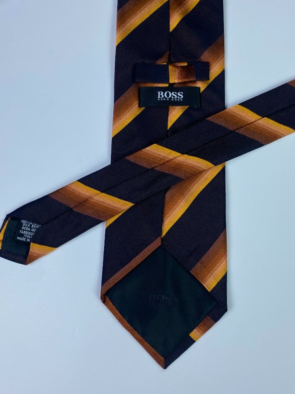 Hugo Boss Tie Brown Orange Diagonal Stripes Striped Silk Italy Southwestern - Picture 2 of 6